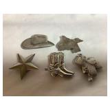 5 Western style silver tone button covers