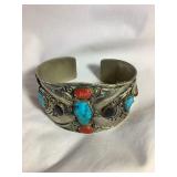 Native American cuff bracket, 3.5"w, Sterling?