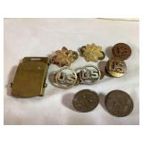 US Army military insignia pins & belt buckle,