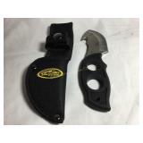 Fingergrip Guthook knife, w/sheath, 3" blade, NIB