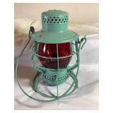B&O Railroad lantern w/red glass globe, 10"H