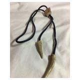 Bolo tie w/antler tips, leather cord