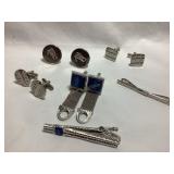 Misc. silvertone cuff links & tie bars