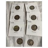 8 Mercury dimes, 1939 S & N/M