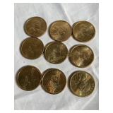 (9) 2000D Sacagawea dollar coins, w/Curtï¿½s