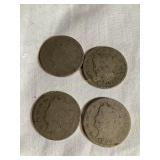 4 Liberty Head V nickels, 1891, 1895, 1896, 1897