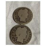 (2) 1892 N/M Barber Quarters