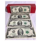 (4) 2 dollar bills, series 1976, 1995, 2003