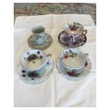 4 Tea cups & saucers - cherry china, hand