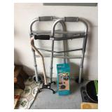 Walker w/wheels & 4 prong cane