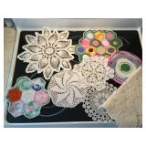 7+ Hand crocheted doilies,runner,table scarf,etc.