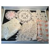 5+ Hand crocheted doilies,runner,table scarf,etc.