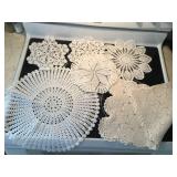 5+ Hand crocheted doilies,runner,table scarf,etc.