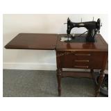 Vintage White sewing machine w/cabinet, etc.,