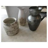 Butter crock & 2 pitchers, tallest is 9'