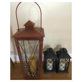 3 Lanterns (largest 2ft 1 panel glass cracked).