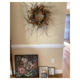 Wall decor, fall wreath, framed art, one canvas,