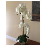 Crackle vase w/faux orchids, 28'H