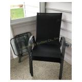 3 stackable outside chairs w/2 side table, glass
