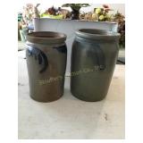 2 Stoneware jars, largest is 9.5'H, both have