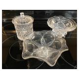 Lidded glass candy dish 5ï¿½h,2 footed & pedestal