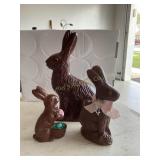 3 pc chocolate Easter rabbits ceramic 10' tallest