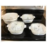 8pc Corning ware, blue cornflower 4 glass lids