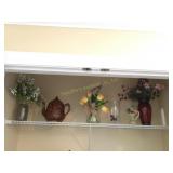 Contents of 1 shelf - florals,vases,tea pot (has