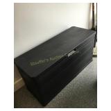 Plastic storage chest w/ contents- flags, pots,