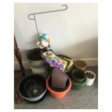 Misc lot- planters, plastic & ceramic, flag &