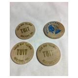 4 Wooden tokens, 1.5"D