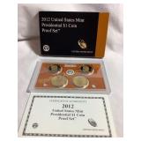 4pc 2012 US mint presidential $1 coin proof set