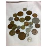 26 Foreign coins- francs, ore, Italy, Russia,