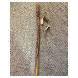 Eastern hickory walking stick w/deer antler, m