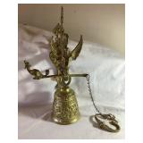 Vtg brass monastery wall mount doorbell, Latin