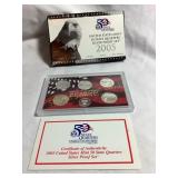 5pc 2005 US mint state quarter silver proof set w/