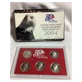 5pc 2004 US Mint state quarter silver proof set