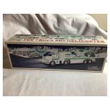 Hess Toy truck, and helicopter with lights, NIB