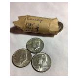 Roll of 20 1965,66,1967 Kennedy half dollars