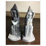 Set Carved stone marble hooded monk bookends