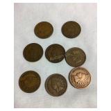 8 1905-1908 Indian head one cent coins