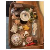 Misc figurines snow globe, rabbit s&p, etc