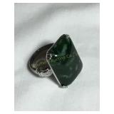 Sterling silver veg Theda ring, w/jadeite stone,