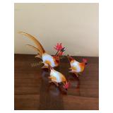 3 Pc Blown glass rooster/chicken figurines,