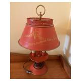 Vintage tole painted table metal lamp, 17"H