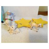 3 Goebel figurines- boy sledding,sheep & 2 wood