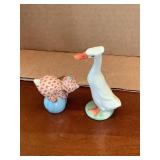 2 Herend Hungary figurines, duck & cat, both