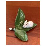 Herend Hungary Bunny on leaf, 3.25"W