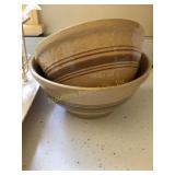 2 Yellow ware mixing bowls, largest 9" D, some