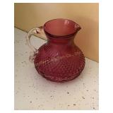 Vtg Pilgrim glass? Cranberry pitcher, Bennington
